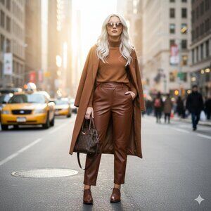 NWT 7 For all Mankind cognac brown faux leather pants, XS